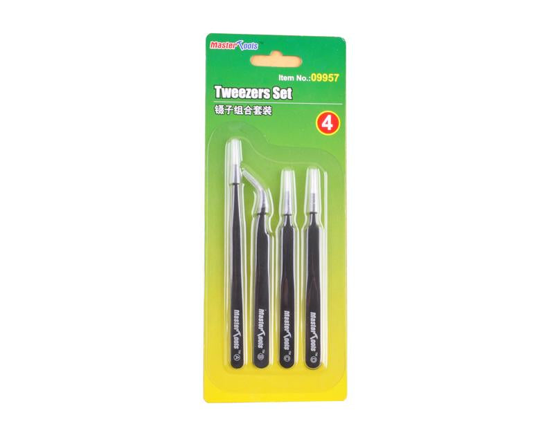 Master Tools Tweezer 4 pc Set, Fine, Long Fine, Fine Curved and Flat