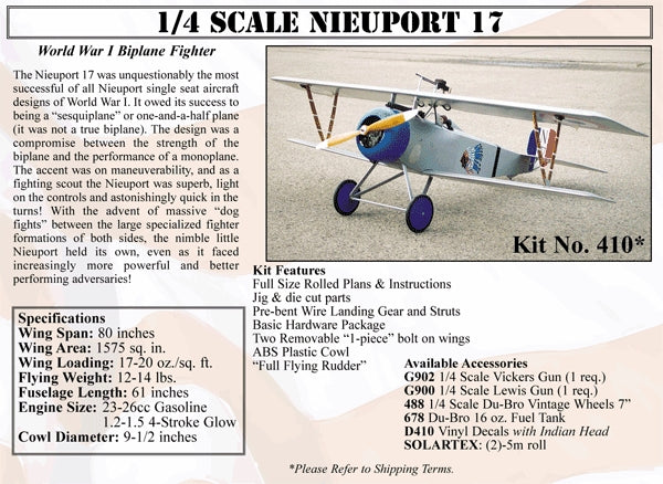 Balsa Usa 1/4 Nieuport 17 Kit 80 Sp. 1.20 4C *