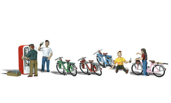 Woodland Scenics Bicycle Buddies, 4 Kids, Bicycles & Soda Machine,  HO