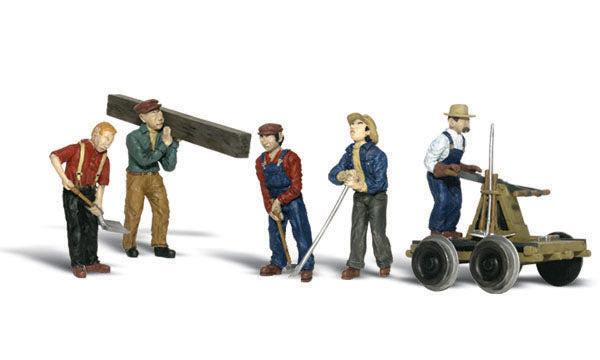 Woodland Scenics Rail Workers, 5 Men Plus Equipment, HO Scale