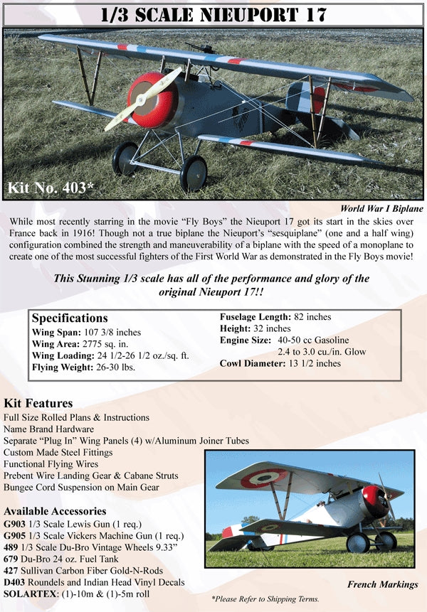 Balsa Usa 1/3 Nieuport 17 Kit 107 Sp.40/50 cc
