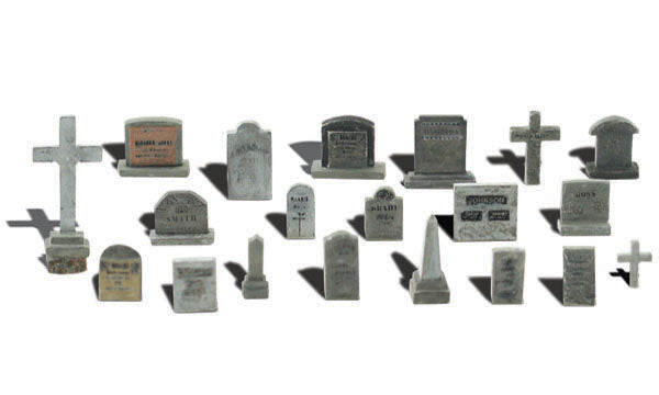 Woodland Scenics Tombstones, 20 Assorted, HO Scale
