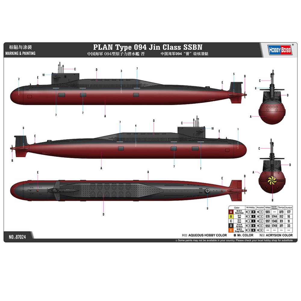 Hobbyboss 1:700 PLAN Type 094 Jin Class-SSBN