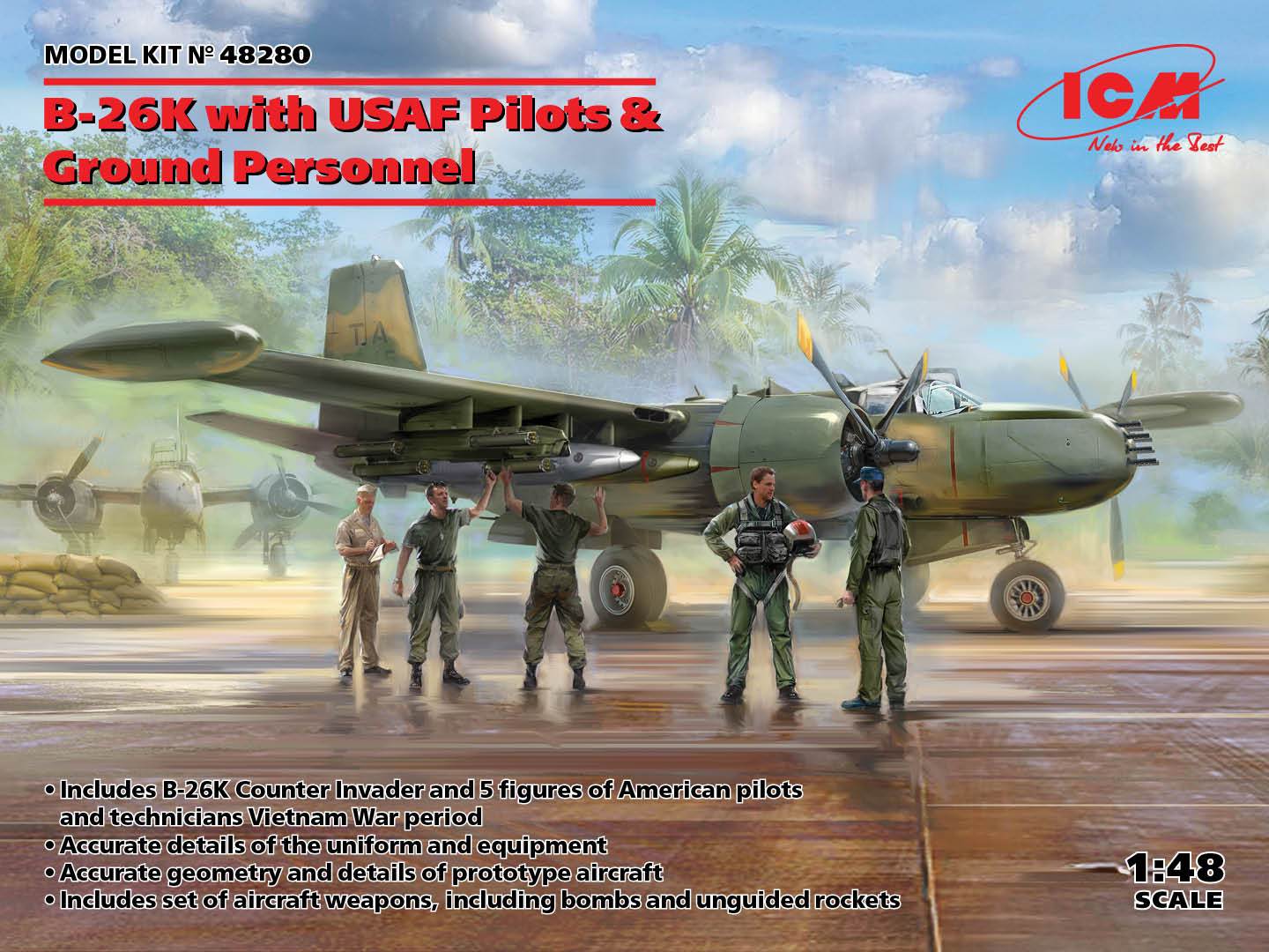 ICM 1:48 B-26K Counter Invader with USAFPilots and Ground Support
