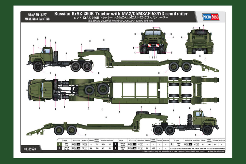 Hobbyboss 1:35 Russian KrAZ-260B Tractorwith MAZ/ChMZAP-5247G Trailer