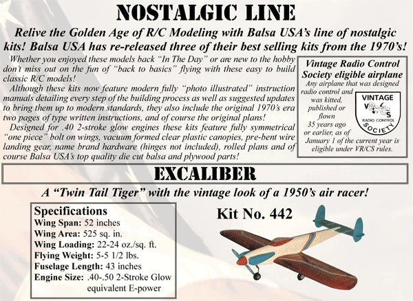 Balsa Usa Excaliber Kit 1320Mm Sp. .40-.50 2C *