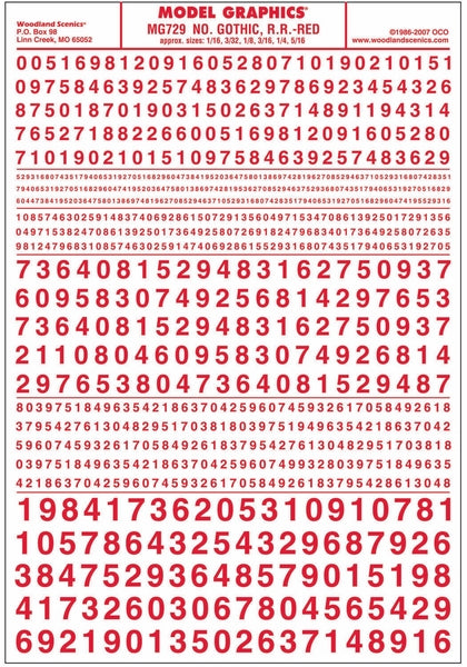Woodland Scenics Numbers Gothic Rr Red Dt