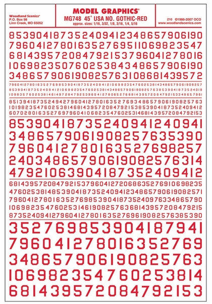 Woodland Scenics 45°Usa Gothic Numbers Red Dt