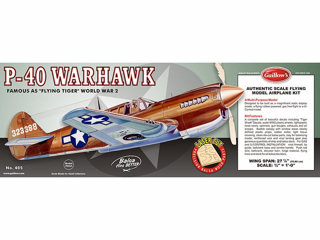 Guillows P-40 Warhawk 1:16 Scale Laser Cut Model Kit, 711mm WS