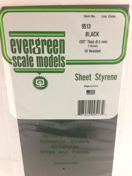 Evergreen Styr Sheets 6X12 Blk .50Mm Thk (3)