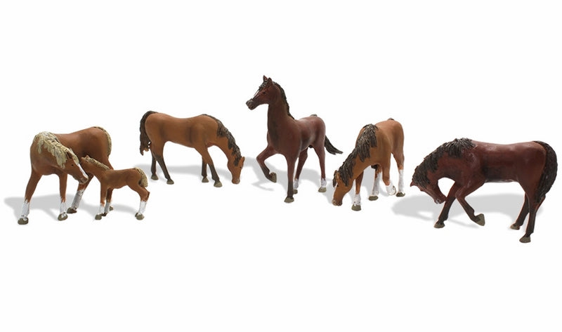 Woodland Scenics Chestnut Horses, 6 Figures, HO Scale