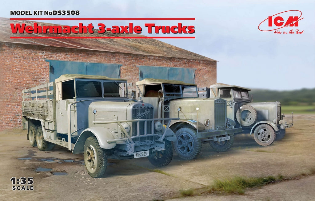 ICM 1:35 Wehrmacht 3-Axle Trucks Henschel 33D1   Krupp L3H163  LG3000