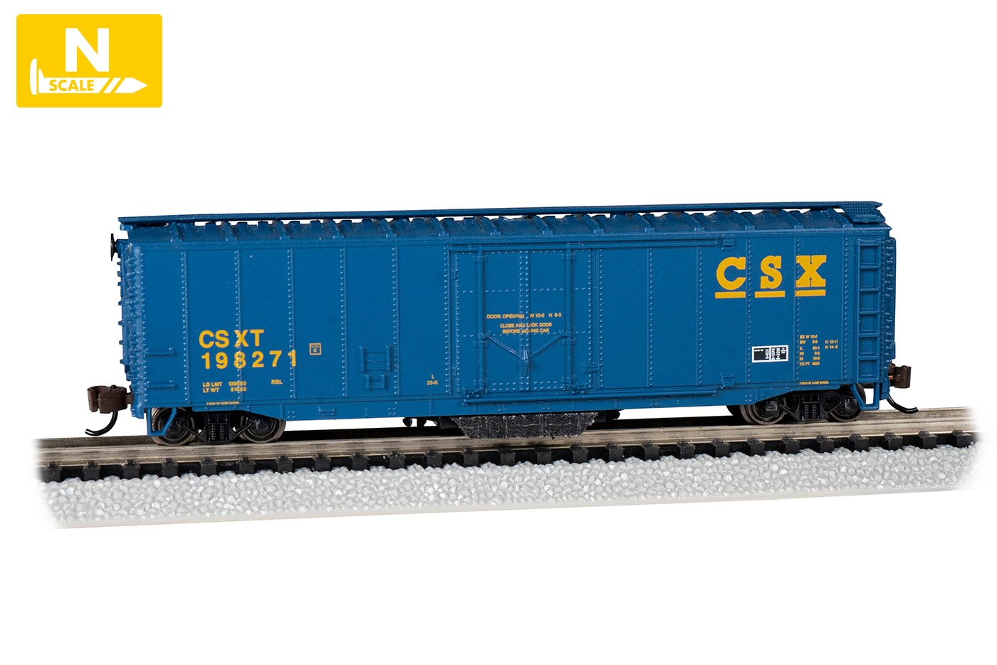 Bachmann CSX #198271 50ft Plug Door Track Cleaning Boxcar. N Scale