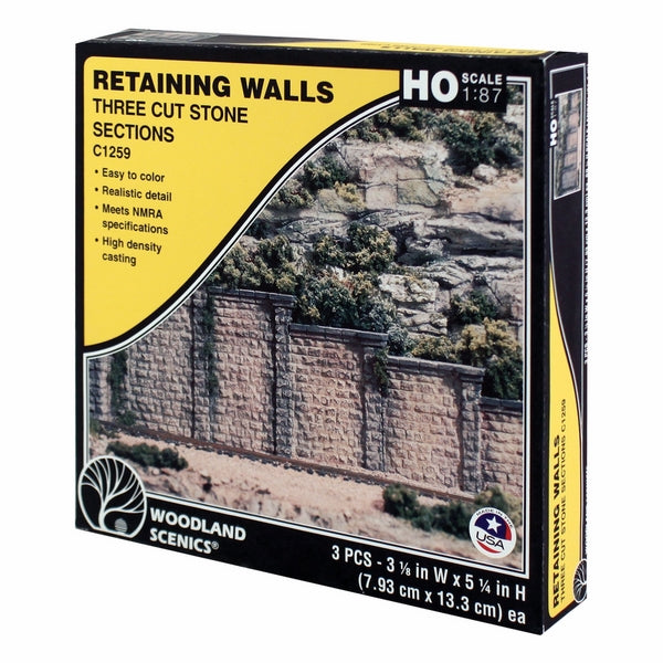 Woodland Scenics Ho Retain Wall Cut Stone 3Ea